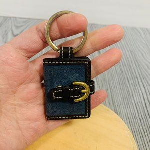 Rare Coach Suede Leather Navy Blue On Brown Mini Picture Frame Keychain Keycharm